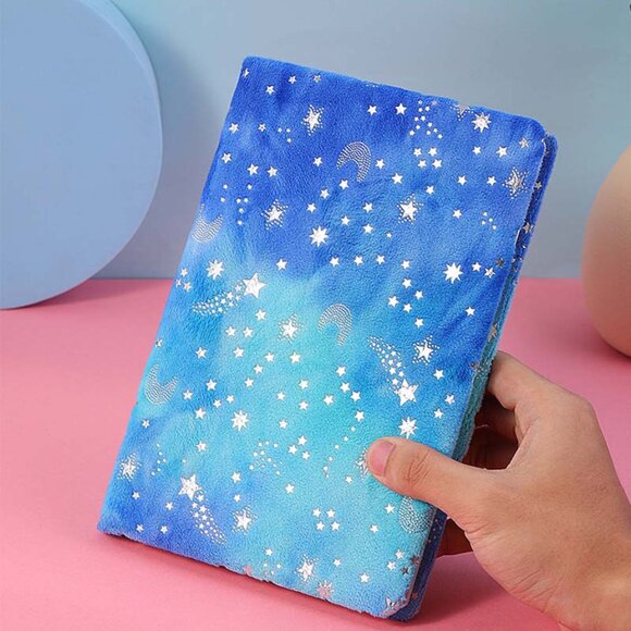 A5 Plush Soft Gradient Star Notebook Velvet Diary Fluffy Journal Planner Gift - Picture 8 of 9